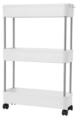 Image de Chariot de stockage, design à 3 niveaux, mobilité facile, BLANC