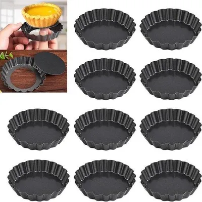 Obrázek produktu pro Sada kulatých nepřilnavých forem na tarty – 10 kusů pro formy na tarty a dorty – základny pro malé dorty a cupcakes.