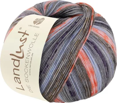 Produktbild von Lana Grossa - Landlust die Sockenwolle 0425 dunkelgrau aubergine hellblau mandarin lachs