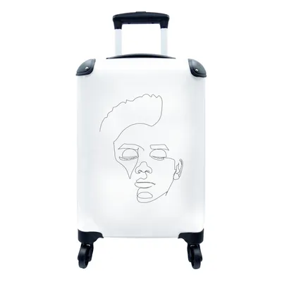 Produktbild von MuchoWow® Koffer Handgepäck Trolley Rollkoffer Kleine Reisekoffer mit 4 Rollen - Gesicht - Mann - Schwarz - Weiß - Cabin Size < 55x40x23 cm & 55x40x20 cm - Fotokoffer - Kabinenkoffer - Boardgepäck - Reise-Box - Reisekoffer - Reisegepäck - Koffer mit Bild - Trolley für Kinder