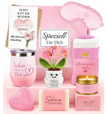 Produktbild von Geschenkset für Frauen 8-teilig mit Thermobecher, Duftkerze, Socken & mehr