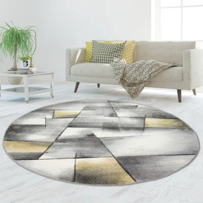 Produktbild von Teppich Kurzflor in pastell gelb grau Größe - 200 cm Rund