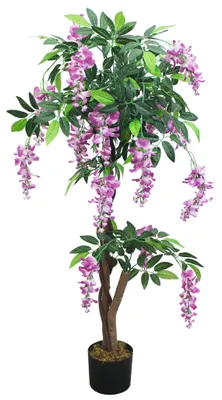 Image de Wisteria Glycine Plante Arbre Artificielle Artificiel Plastique Avec Bois Véritable 120cm Domaine Interne Decovego