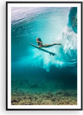 Produktbild von Gerahmtes Poster - Schwarzer Rahmen - Surfen Unterwasser Frau - 70x100 cm - Wand Bild - Wanddeko - Wandbilder - Kunstposter - Wandposter - Bilderrahmen - Bilder - Kunstdruck - P2BPA70x100-4898