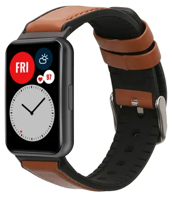 Produktbild von kwmobile Leder Uhrenarmband für Huawei Watch Fit 2 Armband - Ersatzarmband für Fitnesstracker mit Uhrenverschluss - Wechselarmband Smartwatch - Braun