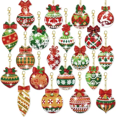 Produktbild von 20 Stück Diamond Painting Weihnachten Anhänger, 5D Diamant Painting Weihnachten Diamond Painting Bastelset Weihnachten Kinder, Diamond Painting Kinder Schlüsselanhänger DIY Basteln Weihnachten, Kinder Weihnachtsbasteln