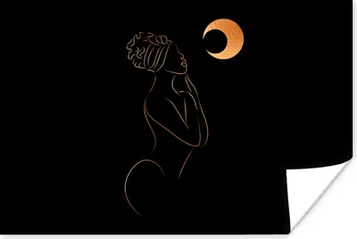 Produktbild von MuchoWow® Poster Frau - Mond - Gold - Strichzeichnung 90x60 cm - Schlafzimmer