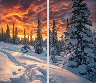 Produktbild von Spritzschutz Herdabdeckplatte Schneidebrett aus Glas Winter Sonnenuntergang 2-Teilig (60x52cm)
