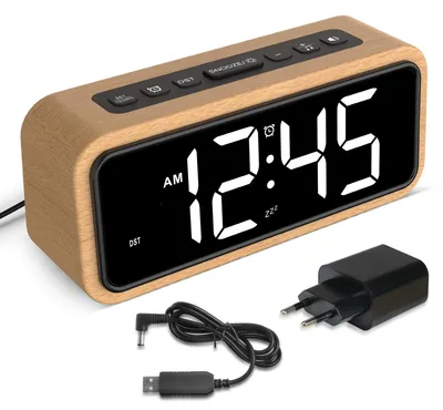 Immagine prodotto di Sveglia silenziosa per un sonno profondo, sveglia in legno con display a LED e 12 suoni di allarme