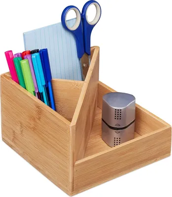 Productafbeelding van Famanu bureauorganizer met 3 compartimenten - bamboe design
