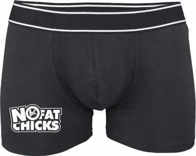 Produktbild von Boxershorts - Mann - Boxer-0022-man-black-v-M - schwarz - M - vorn - NO FAT CHICKS - lustiges Motiv - Spruch - Unterwäsche - Unterhose - Freizeit - lustig