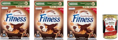 Produktbild von Nestlé FITNESS Cioccolato Fondente, Dunkle Schokolade, Cerealien Vollkorn, mit Schokolade und Vollkornmüsli, enthält Vitamine, Calcium & Eisen, 3x 375g + Italian Gourmet polpa 400g