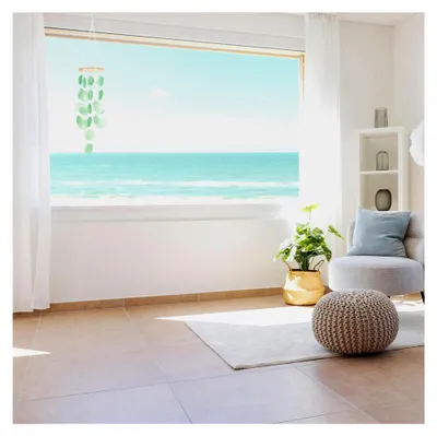 Produktbild von Muschel Windspiel, Boho Deko für draußen, hängende Retro Dekoration für Fenster, Zimmer, Terrasse und Garten (Grün)