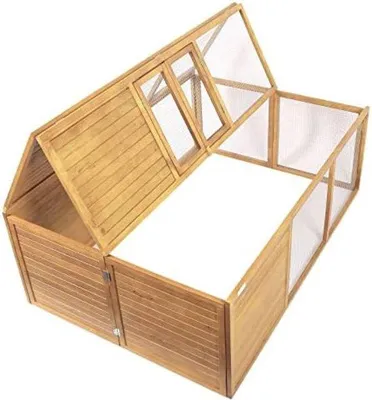 Productafbeelding van Famanu konijnenhok voor buiten - Konijnenkooi met ren - 153 x 110 x 55 cm - Bruin