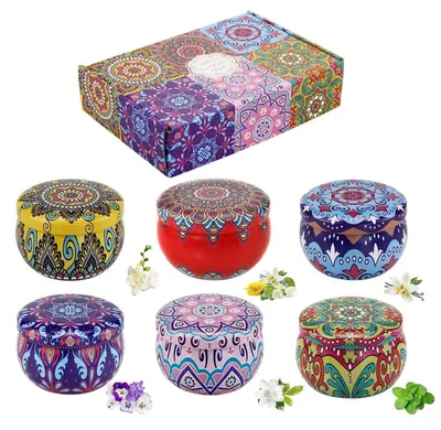 Immagine prodotto di Set regalo di candele profumate per aromaterapia, 6 pezzi. Realizzate con cera di soia, senza fumo, portatili. Durata di combustione: 15-29 ore