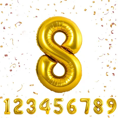 Goldene Folienballon-Zahl 8, 101 cm, Geburtstagsdeko