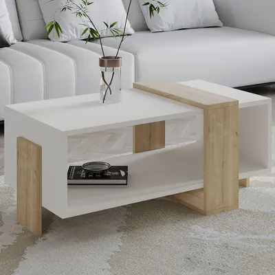 Obrázok produktu pre Skye Decor, kvalitný konferenčný stolík, 90 x 49 x 40 cm, biela a dubová farba Saphir | 100 % melamínom potiahnutá drevotriesková doska, hrúbka 18 mm | Ideálny do moderného interiéru, elegantný a funkčný.