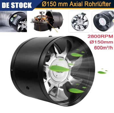 Produktbild von 600m³/h Axial Rohrlüfter Ø150 mm Zuluft Abluft Rohrventilator Lüfter Ventilator