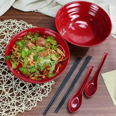Produktbild von Japanische Nudel-Kochset, Inhalt 1032 ml, enthält Löffel und Essstäbchen, für Udon-Pasta, gemischte Farben (4 Stück)