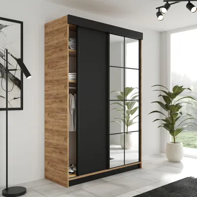 Produktbild von KIER FURNITURE Schiebegarderobe LAMARO mit Spiegel, Schrank Schlafzimmer,  138x205x59cm