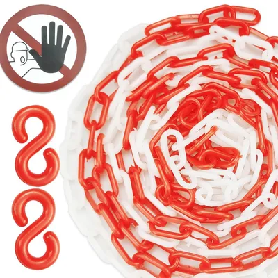 Productafbeelding van 5m Plastic Barrier Ketting met Waarschuwingsstickers