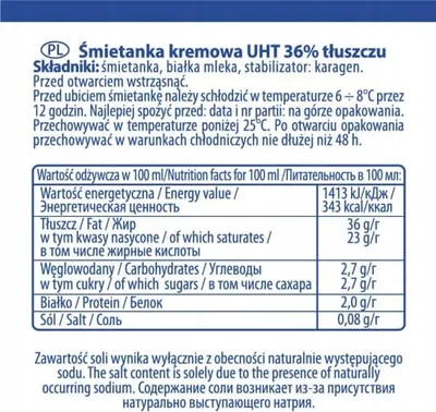 Zdjęcie produktu dla Mlekovita Śmietanka Polska UHT 36% tłuszczu 500ml