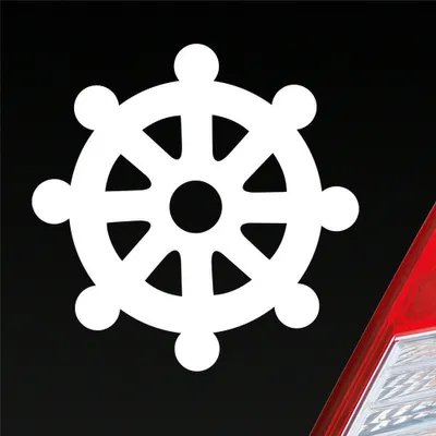 Produktbild von Auto Aufkleber Dharmachakra Buddha Rad Zeichen 10x10 cm Weiss Glanz Sticker Heckscheibenaufkleber