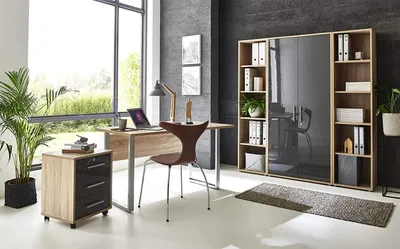 Produktbild von BMG Möbel Büromöbel-Set, Office Edition Mini Set 3, Eiche Sonoma / anthrazit hochglanz