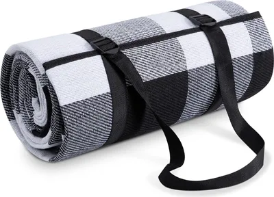 Obrázek produktu pro ASKSA Pikniková deka Camping Blanket Beach Picnic Blanket Vodotěsná s rukojetí pro přenášení Lehká kompaktní přenosná, černobílá, velikost: 200x200cm
