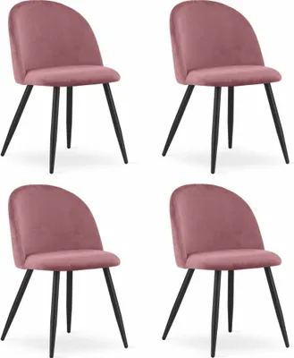 Productafbeelding van Chaise - Leobert - Bello - Fluweel, donkerroze/Zwarte poten - Set van 4