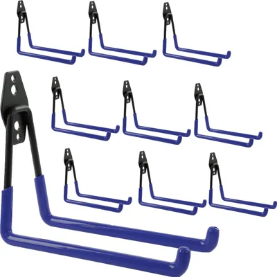 Immagine prodotto di Set di 10 ganci da parete BOTLE, ganci per attrezzi, per utensili elettrici, forma diritta 19 cm, stabili con rivestimento in PVC, per garage, capanni, ganci per scale e pale, ganci doppi, portata fino a 25 kg