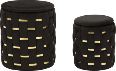 Produktbild von Mauro Ferretti Sitzhocker 2 teilig Set Shanty Ø 37x42 Ø 28x35 cm schwarz