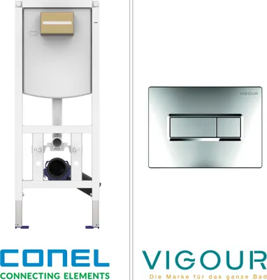 Produktbild von CONEL WC Vorwandelement mit VIGOUR TEES Betätigungsplatte, chrom glänzend