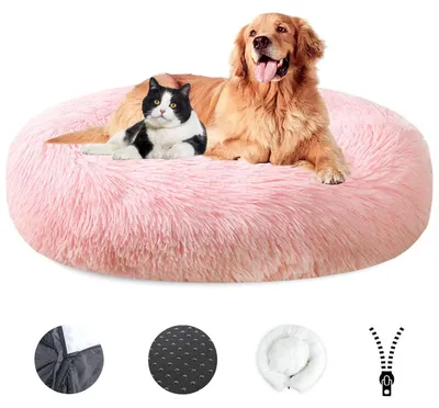 Immagine prodotto di Cuccia per cani, design a ciambella, in peluche, lavabile, con rivestimento removibile, antiscivolo, diametro 80 cm, rosa chiaro