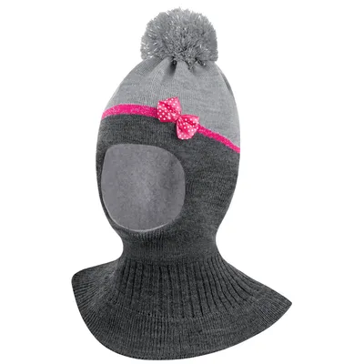 Produktbild von Wintermütze Schalmütze Strickmütze Schlupfmütze warme Mädchenmütze Bommelmütze 50-52, Grau-Dunkelgrau