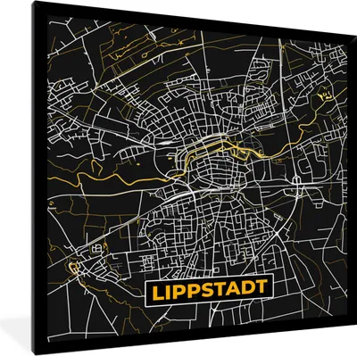 Produktbild von MuchoWow® Gerahmtes Poster Schwarz und Gold - Stadtplan - Lippstadt - Deutschland - Karte 40x40 cm - Poster mit Schwarzem Bilderrahmen Wandposter Rahmen Foto Bilder - Mit Rahmen - Wanddekoration Schlafzimmer