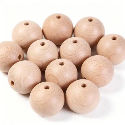 30 Holzperlen 25 mm Buchenholz rund zum Auffädeln DIY