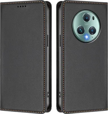 Immagine prodotto di Custodia in pelle per Honor Magic5 Pro, custodia a libro magnetica in Finto cuoio con supporto, nera