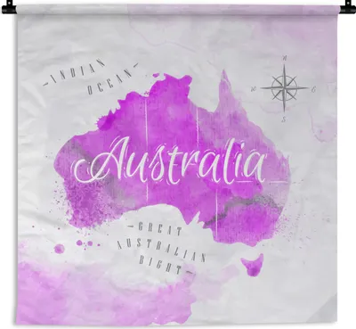 Produktbild von MuchoWow® Wandteppich Wandbehang Weltkarte - Australien - Rosa 90x90 cm Tapisserie Dekoration Wandtuch - Wandaufhänger