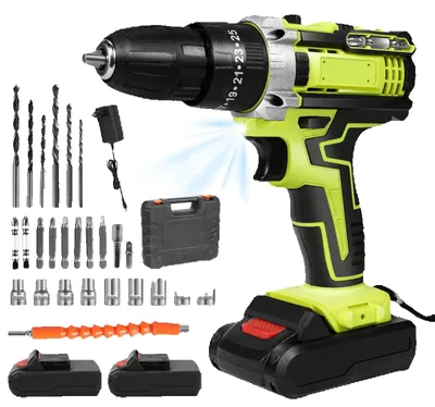 Image de Perceuse-visseuse sans fil - Tournevis multifonction - 25 V - Couple de 48 Nm - Moteur sans balais - 1350 tr/min - Batterie incluse - Jaune