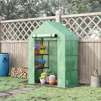Produktbild von SUGIFT Foliengewächshaus schmal mit 8 Regalen, Treibhaus Tomatenhaus Frühbeet, PE-Folie Stahlrahmen, Grün | 141x72x191 cm | Rolltür | 6,2 kg