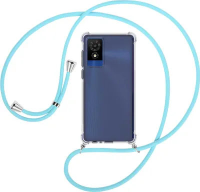 Produktbild von Handykette Backcover-Schutzhülle mit Band (Metall silberfarben) für TCL 501 4G - himmelblau