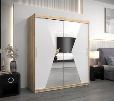 Produktbild von Schwebetürenschrank MILANA – Breite 180 cm, Eiche Sonoma / Weiß