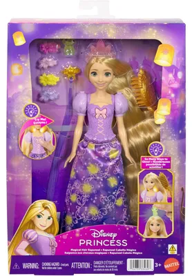 Produktbild von Disney Princess Rapunzel Modepuppe mit 5 Leuchtaktivierungspunkten, Pascal-Figur und 7 Zubehörteilen, Modepuppe, Weiblich, 3 Jahr(e), Junge/Mädchen, 270 mm, Mehrfarbig