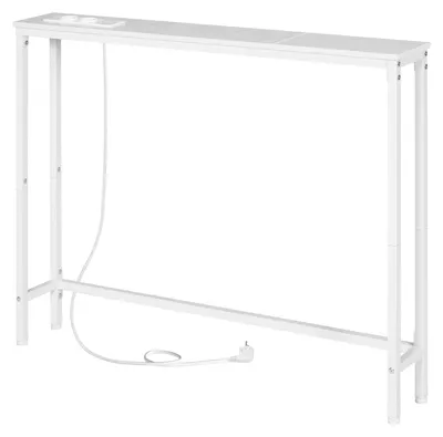 Schmale Konsole mit Ladestation, 100 cm, Metallrahmen, Weiß