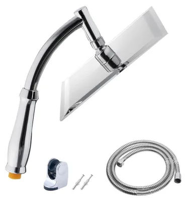 Obrázek produktu pro Sprchová hlavice z nerezové oceli, čtvercová, 20,3 cm, s regulací tlaku a otočnou hlavicí o 360°