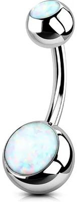 Zdjęcie produktu dla Dailygoody - Biżuteria do piercingu pępka - Stal tytanowa - Dostępne różne długości - Biały syntetyczny opał - Modna biżuteria - Pasuje do każdego stylu