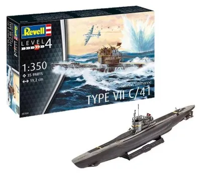 Produktbild von Starter Kit German Submarine Type VII C/41, Revell Modellbausatz mit Basiszubehör