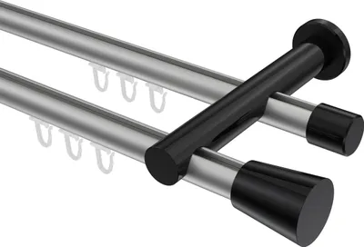 Produktbild von Interdeco Innenlaufstange / Gardinenstange mit Innenlauf Silbergrau / Schwarz, Typ Platon Sitra (Konus), 20 mm Ø 2-läufig, 100 cm
