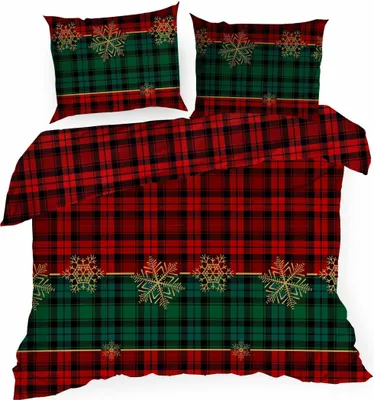 Imagen del producto de Eurofirany, juego de sábanas CHERRY, 160x200 cm, decoración navideña, estampado a cuadros, verde y rojo